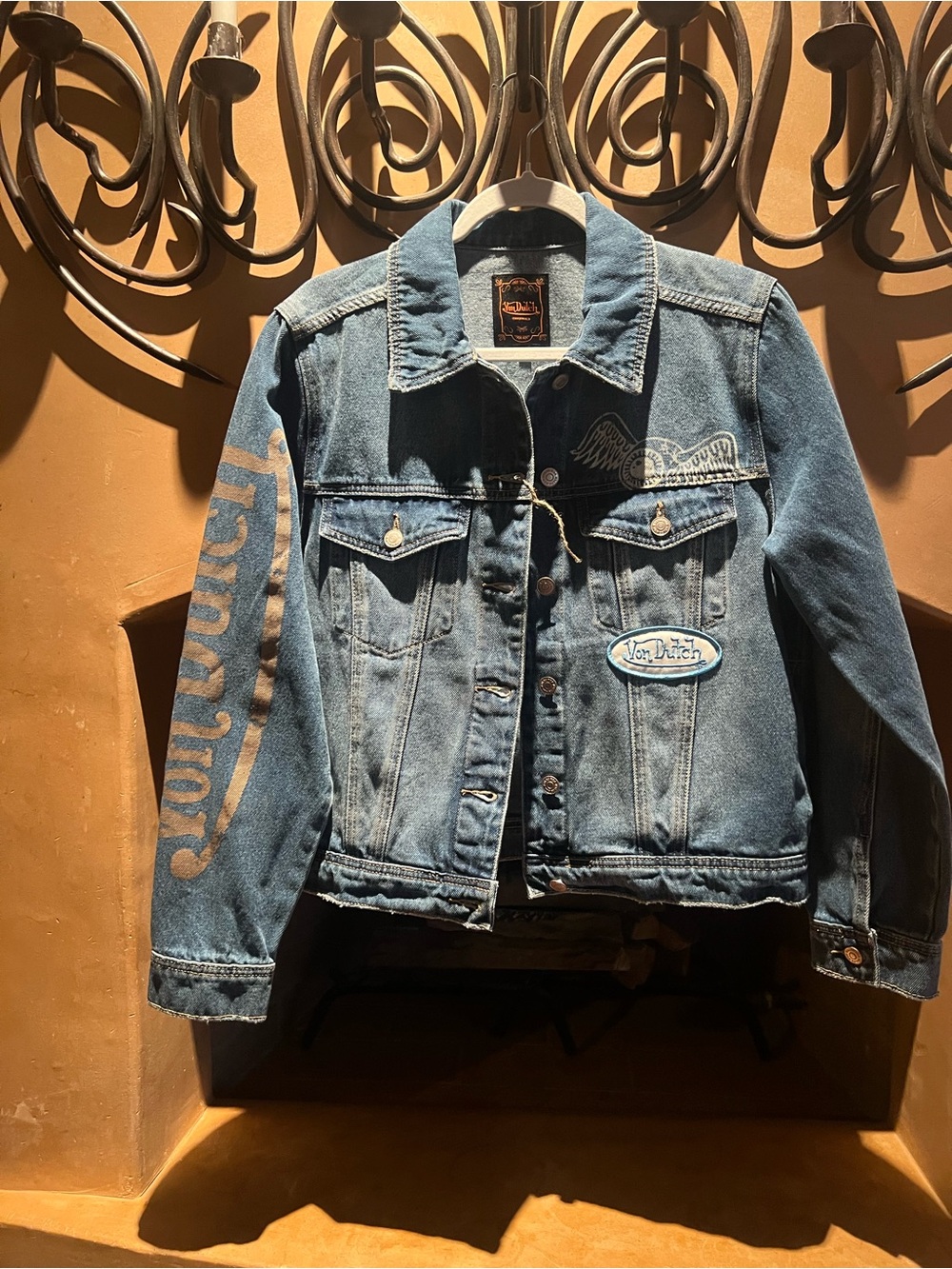 Von Dutch Medium Blue Denim Jacket with Sleeve Print